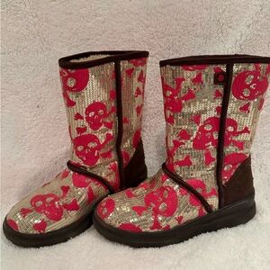 UGG Sequin Skull Ankle Boots - Pink and Brown 5